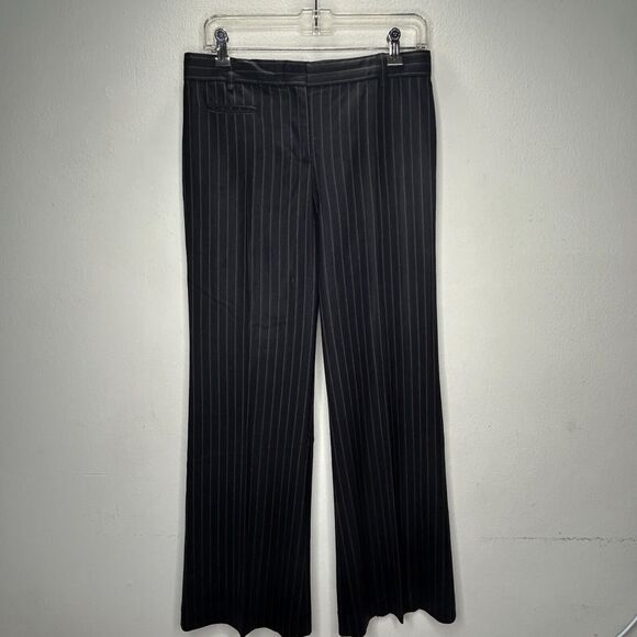 BCBGMAXAZARIA Black w/ Brown & White Pinstripe Wide Leg Zip Up Camilla Pant 2 - Picture 11 of 13